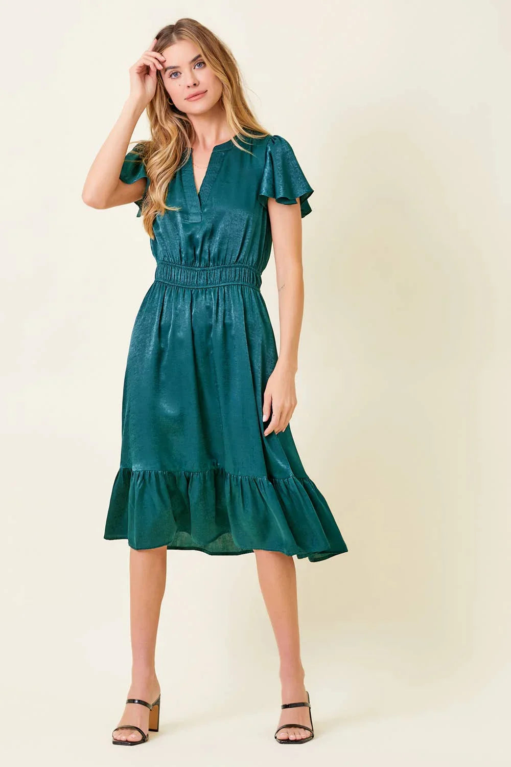 Crushed Satin Midi Dress - Southern Sassy Boutique