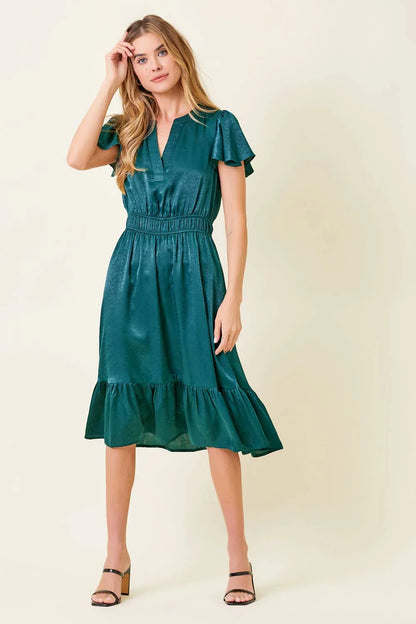 Crushed Satin Midi Dress - Southern Sassy Boutique