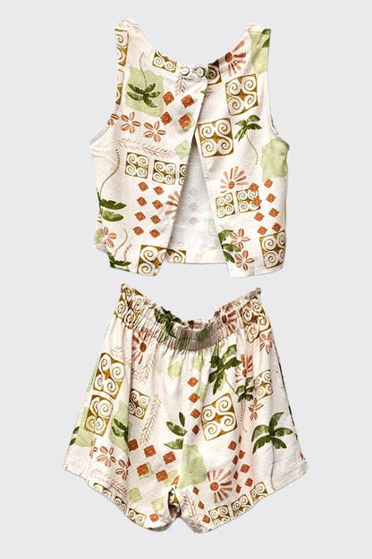 Printed Cropped Top and Shorts Set