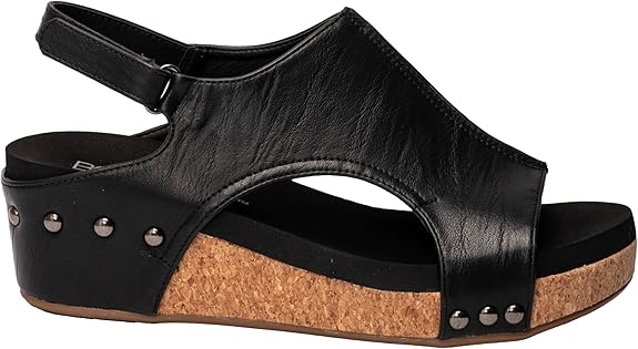 Corkys-Carley Black Smooth Cork Wedge