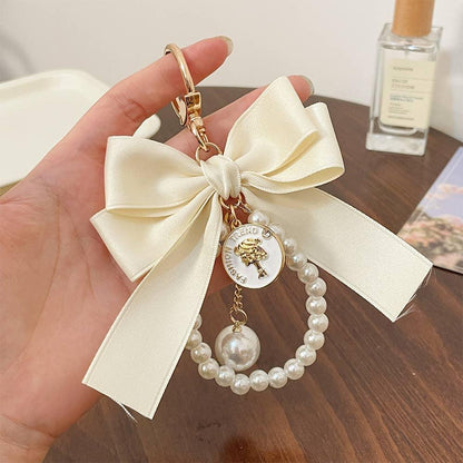Ribbon Large Bow Pearl Bag Accessory Keychain - Southern Sassy Boutique