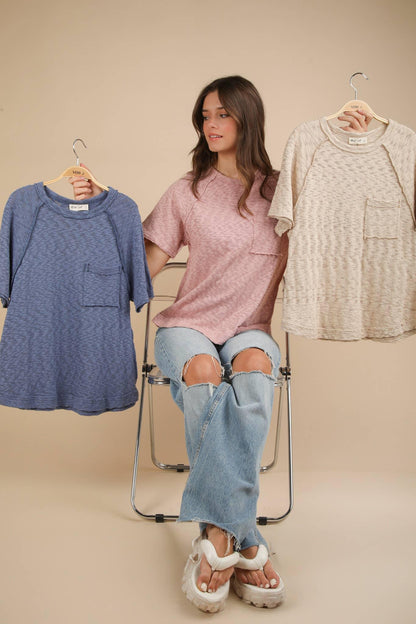 Solid Casual Knit Top with Patch Pocket - Southern Sassy Boutique