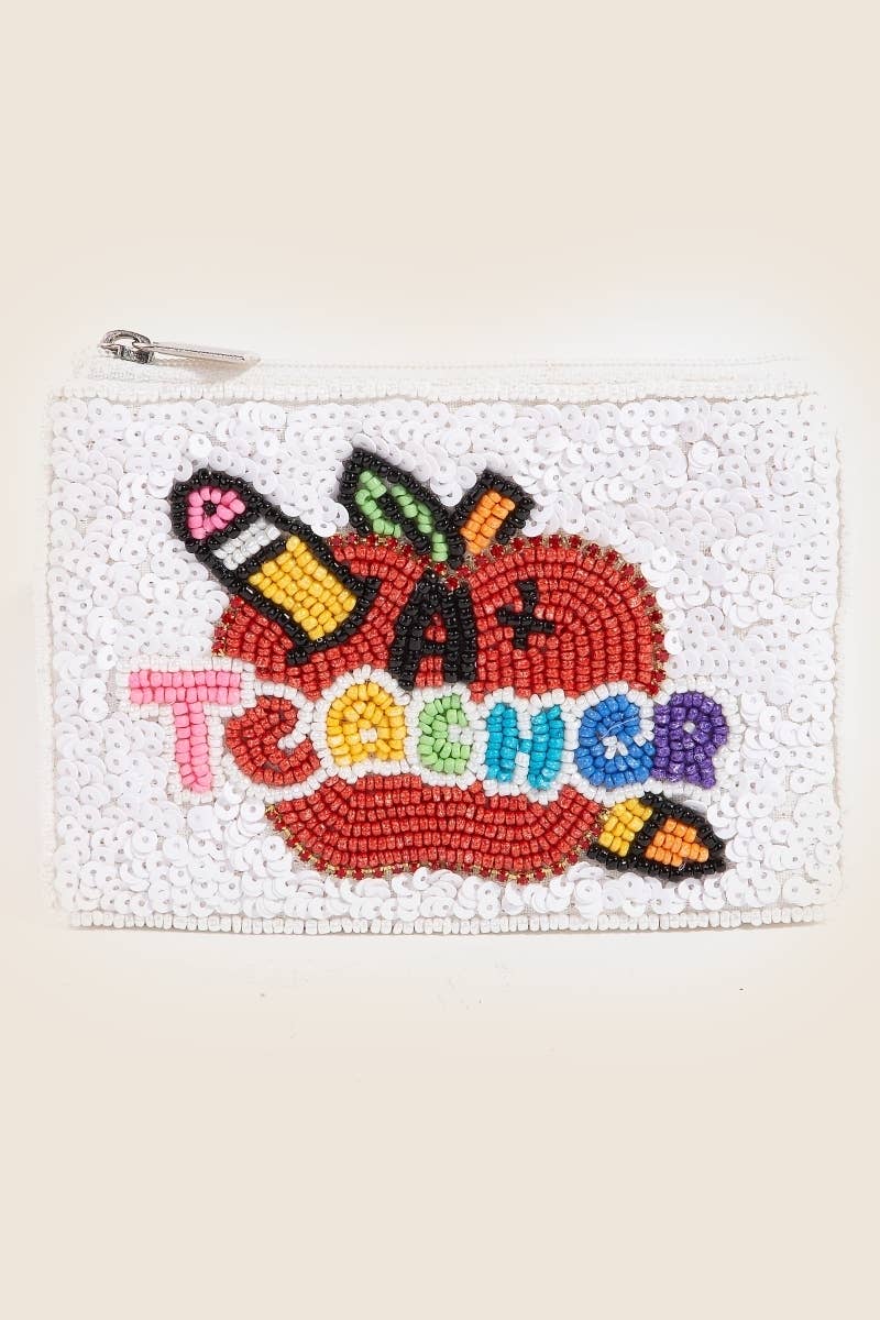A Plus Apple Teacher Seed Beaded Coin Purse