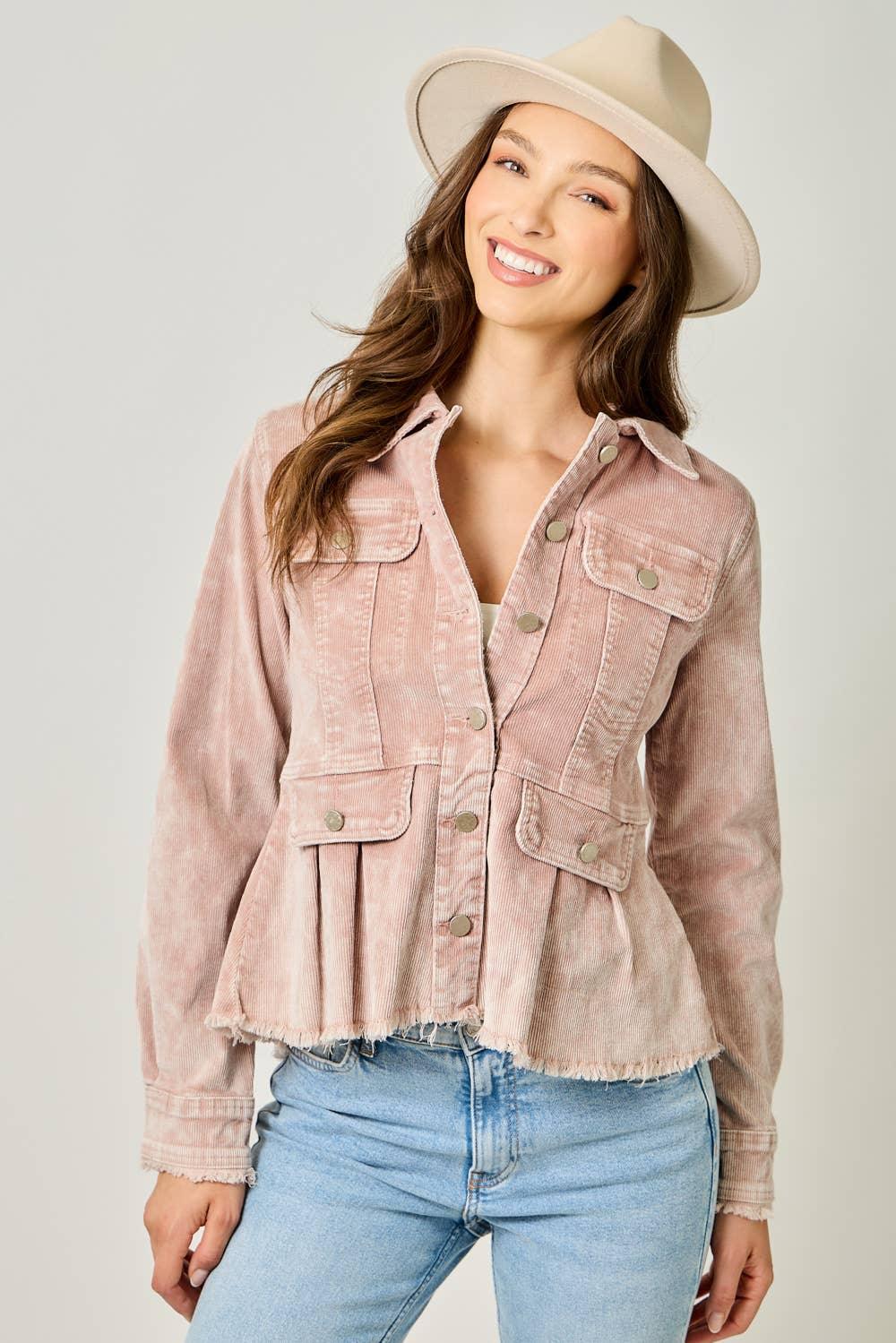 Washed Corduroy Peplum Jacket - Southern Sassy Boutique