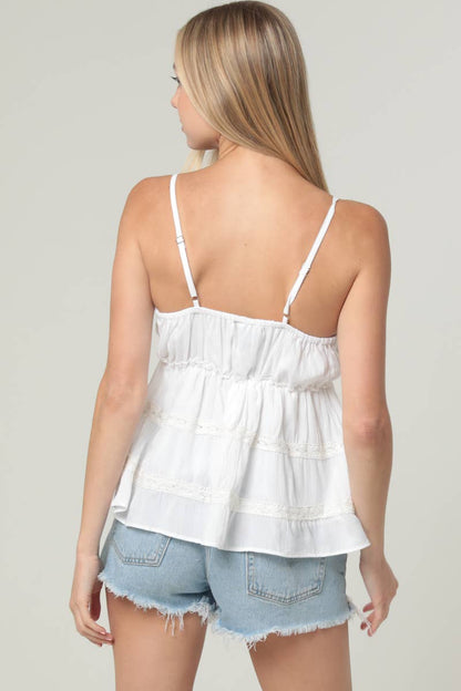 Lace Trim Tiered Cami Tank Top