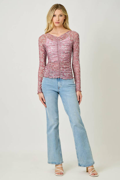 Lettuce Hem Mesh Print Top - Southern Sassy Boutique