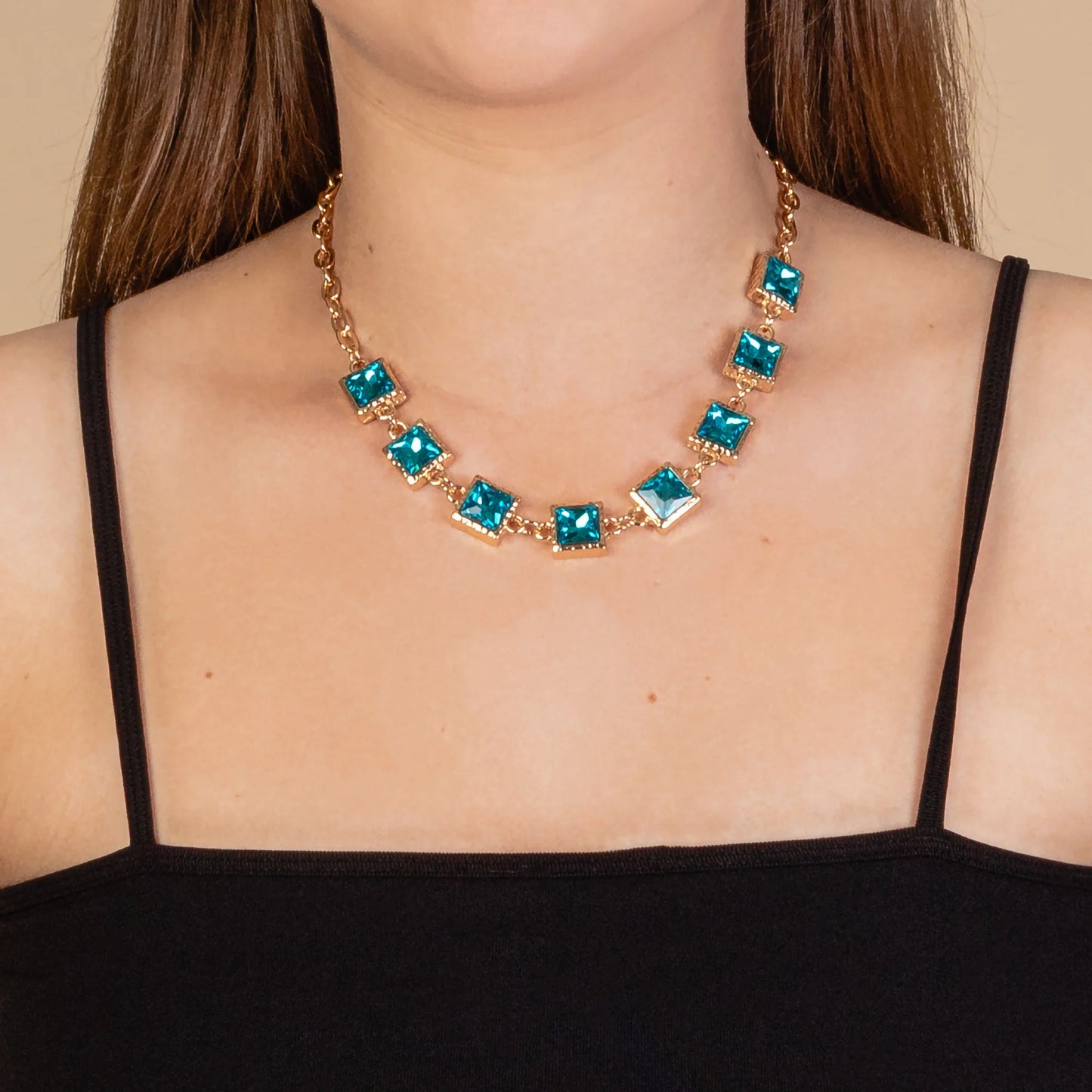 AB Crystal Square Necklace