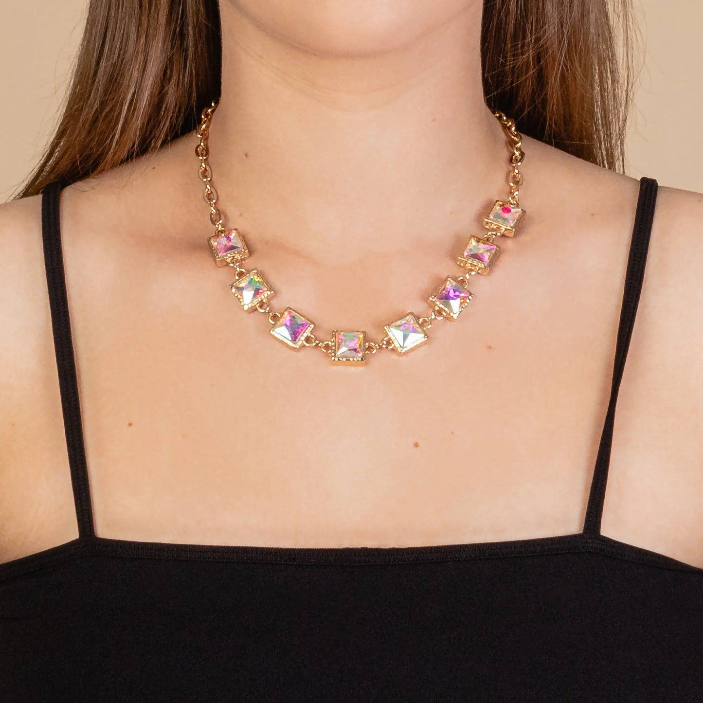 AB Crystal Square Necklace