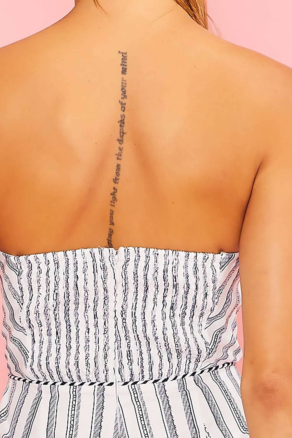 Strapless Front Cross Tie Stripe Jumpsuit