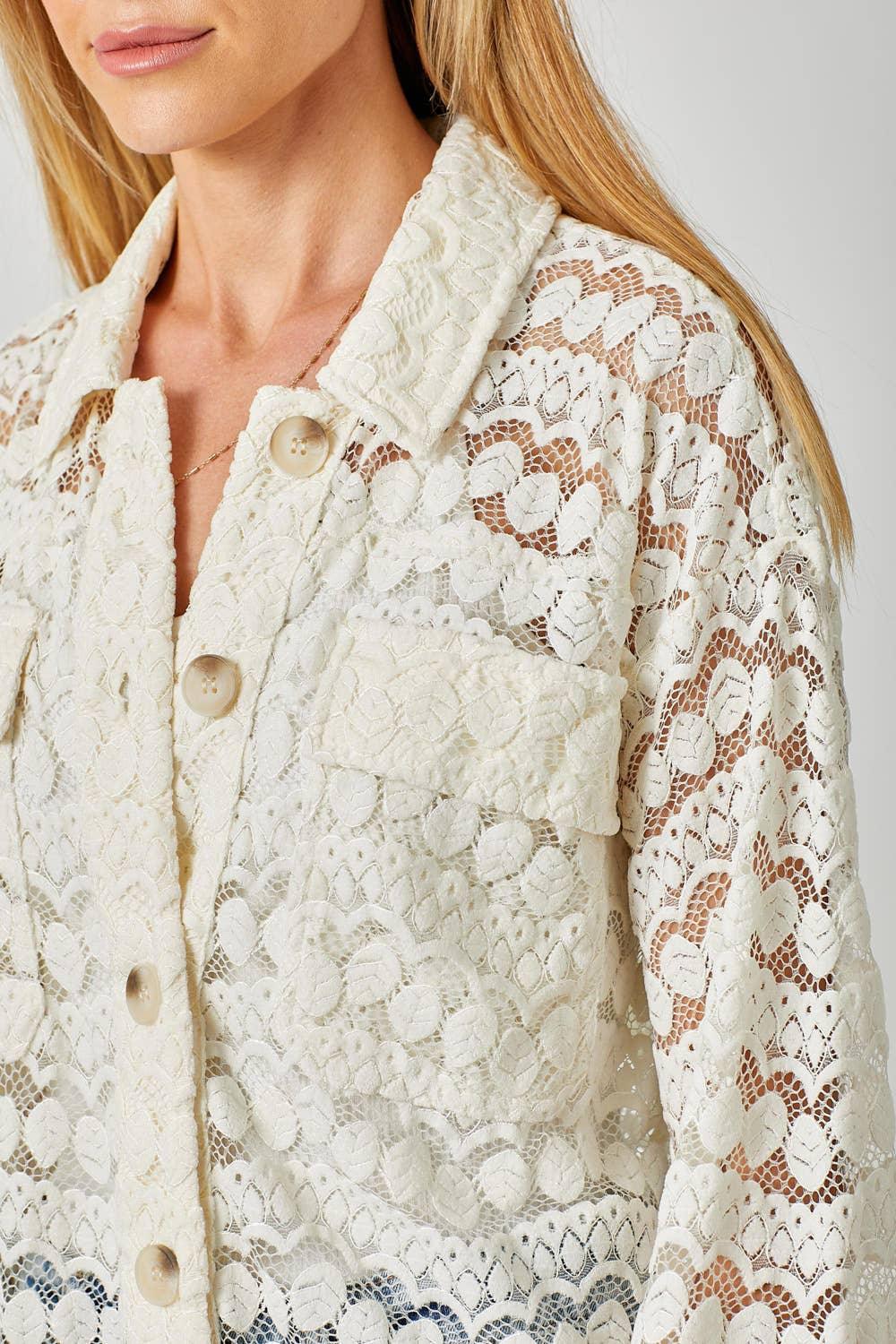 Button Down Lace Shacket - Southern Sassy Boutique