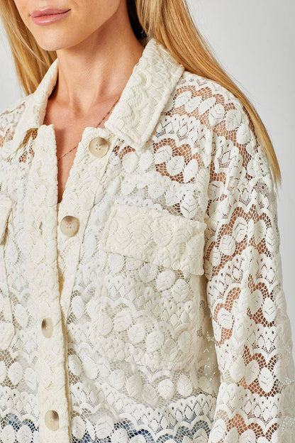 Button Down Lace Shacket - Southern Sassy Boutique