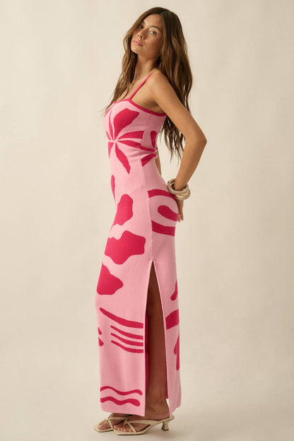 Tropical Floral Jacquard-Knit Maxi Cami Sweater Dress