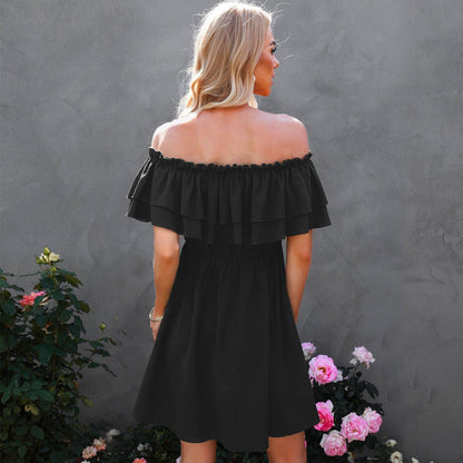 Off Shoulder Ruffle Tie Trim Dress - Southern Sassy Boutique