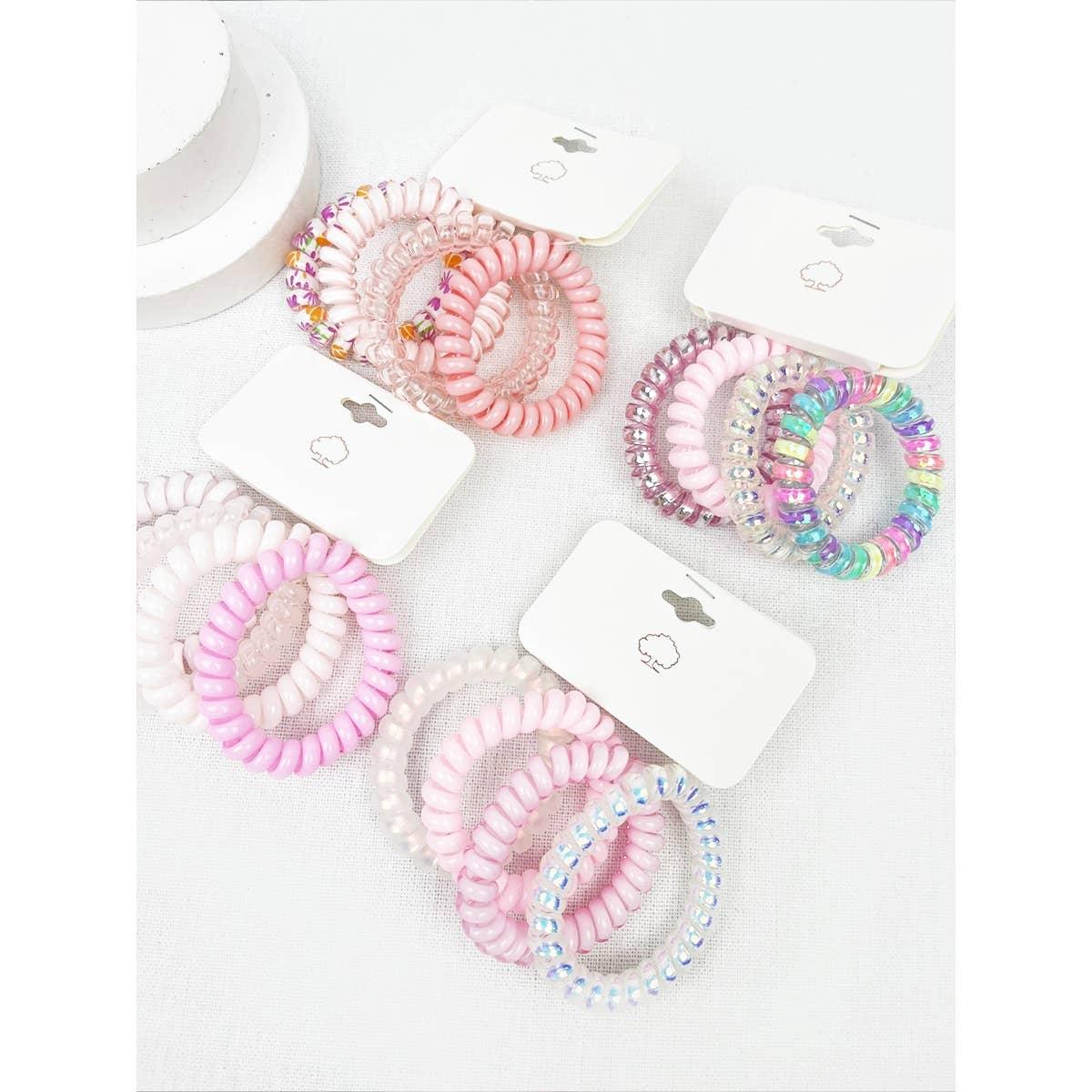 Pink Multi Design Spiral Hair Ties - Southern Sassy Boutique