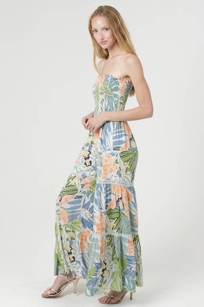 Smocked strapless wide-leg jumpsuit