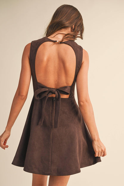 FAUX SUEDE BACKLESS A LINE MINI DRESS - Southern Sassy Boutique