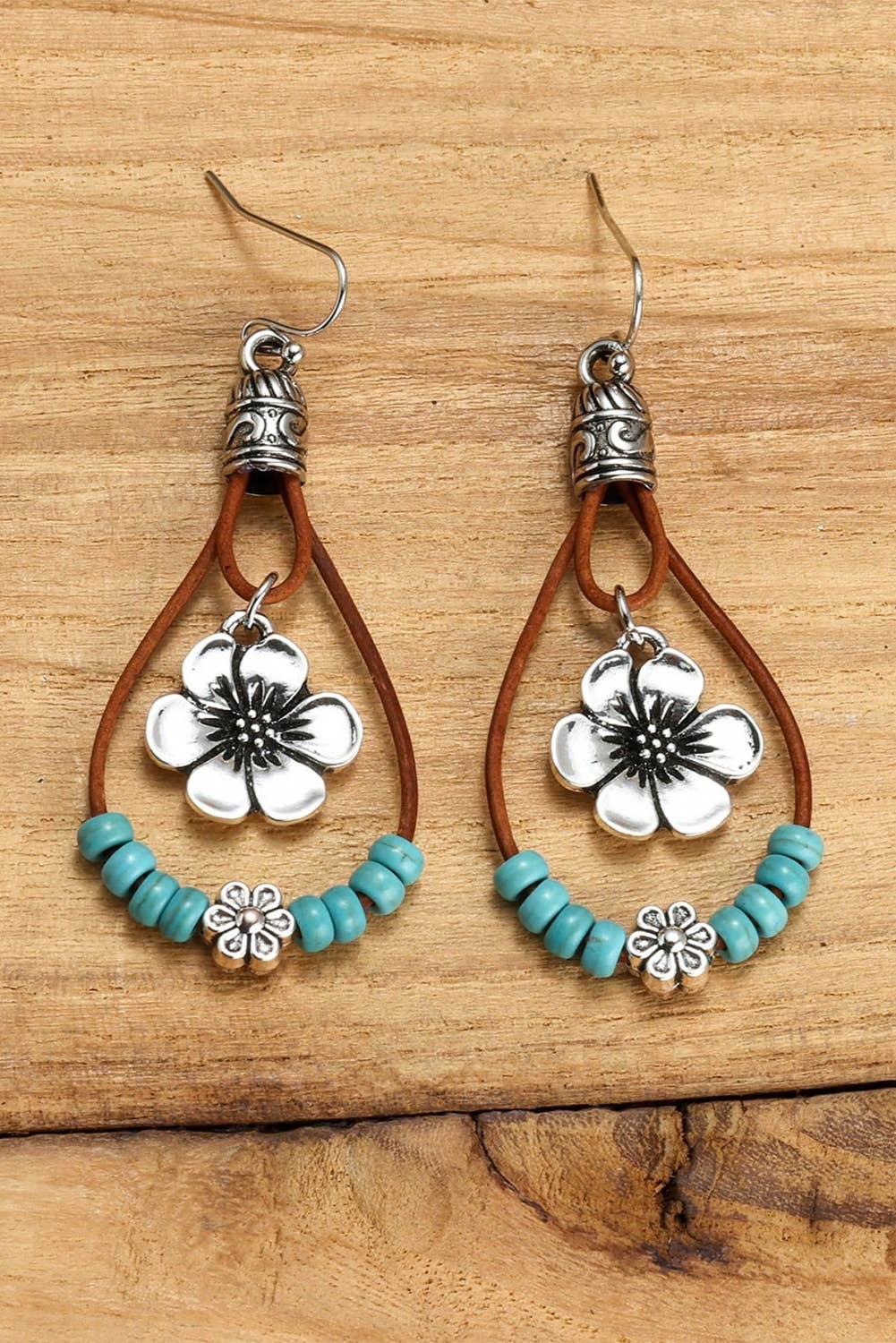 Western Fashion Flower Beaded Hook Drop Earrings