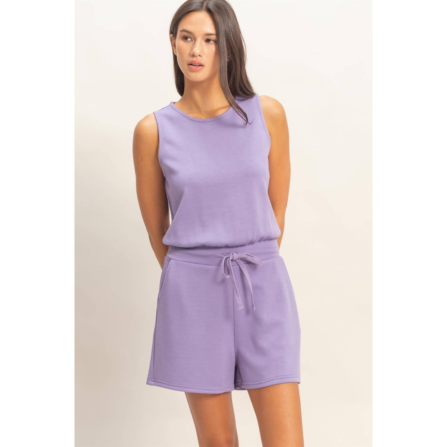 Drawstring Waist Sleeveless Romper