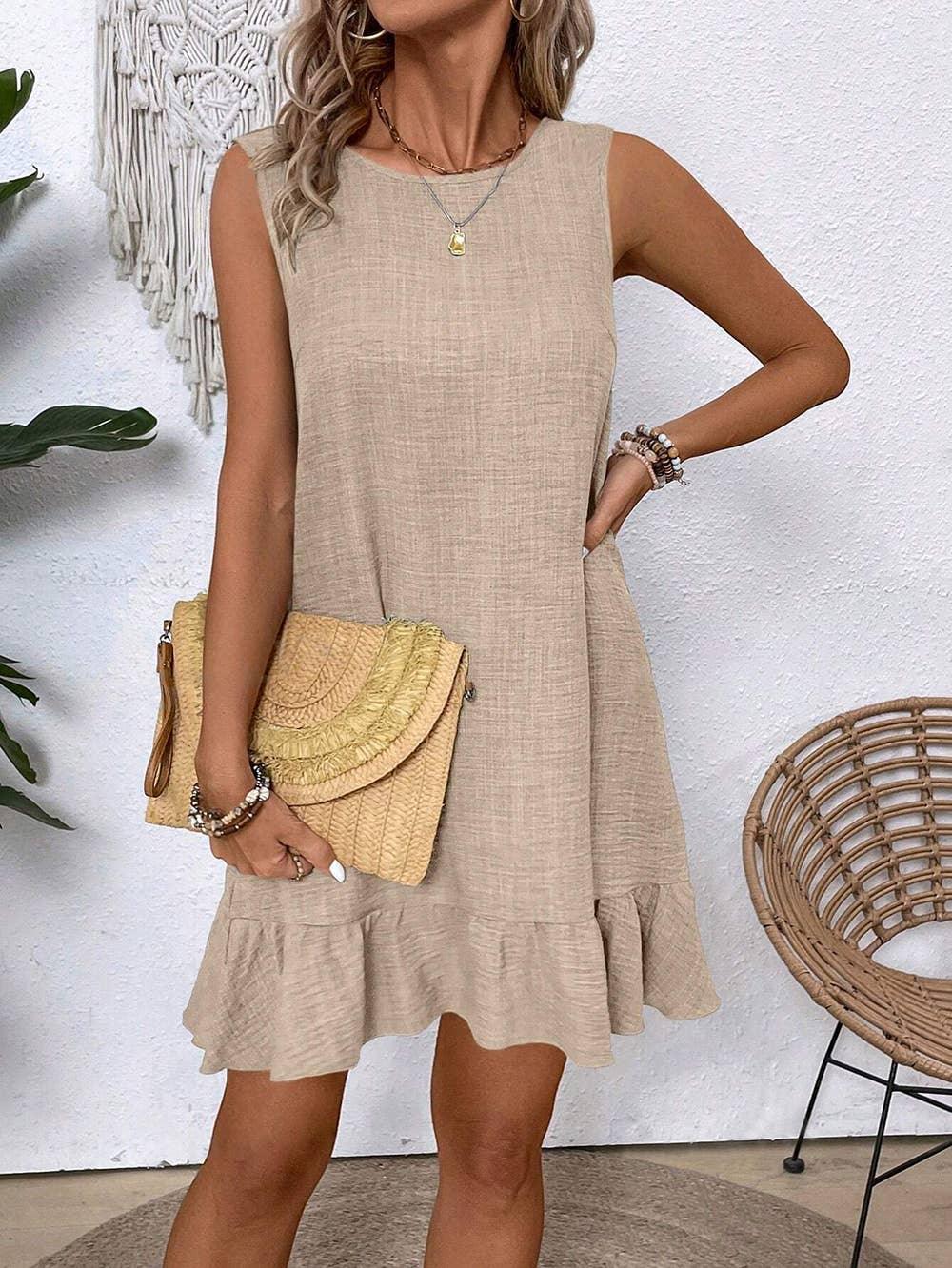 Sleeveless Ruffle Trim Halter Dress - Southern Sassy Boutique