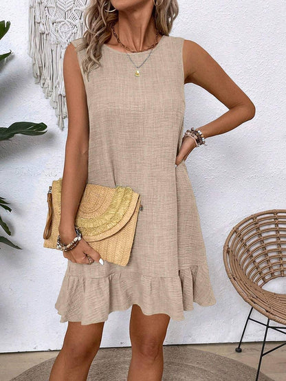 Sleeveless Ruffle Trim Halter Dress - Southern Sassy Boutique