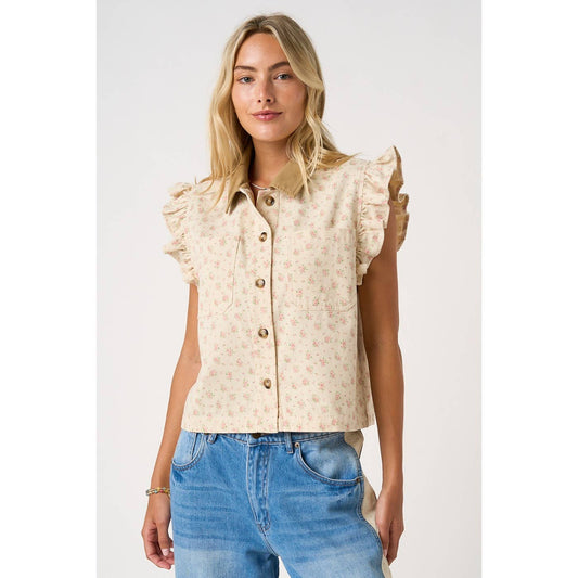 Floral Print with Ruffle sleeves Vest