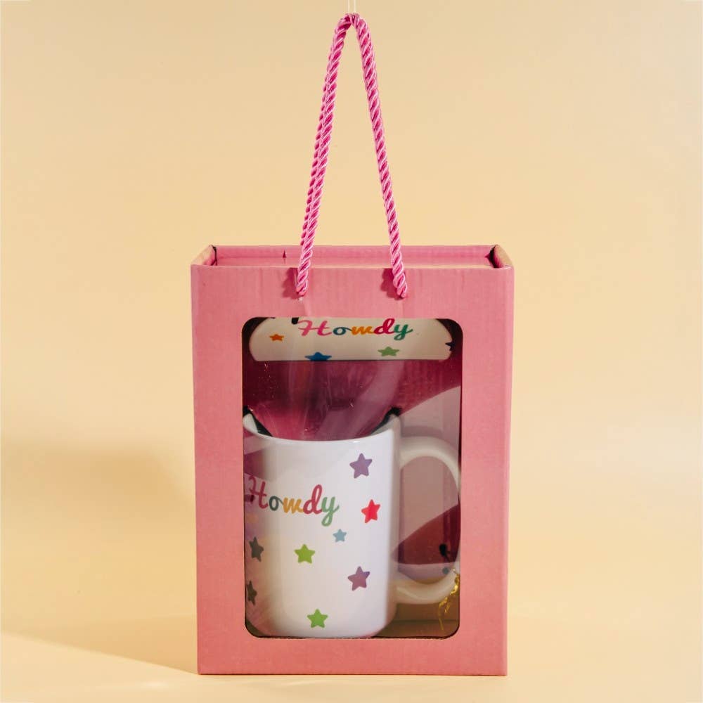 Western Howdy And Stars 15 Oz Mug With Matching Coaster Gift