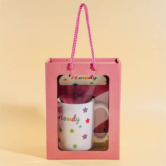 Western Howdy And Stars 15 Oz Mug With Matching Coaster Gift