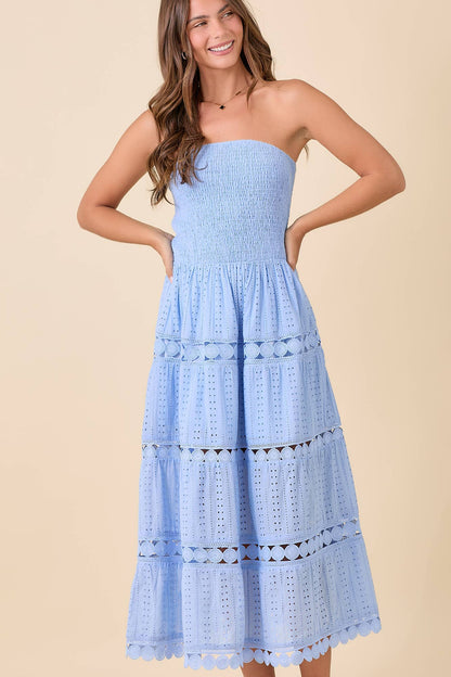 Smocked Eyelet Maxi Dress