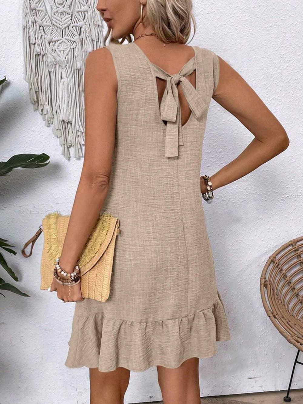 Sleeveless Ruffle Trim Halter Dress - Southern Sassy Boutique