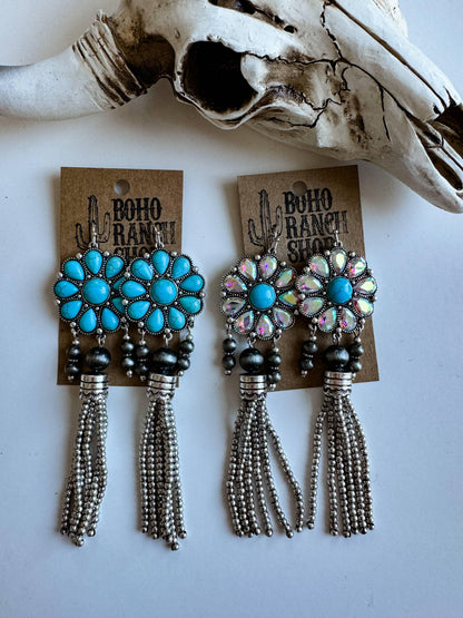 Western Concho Bead Fringe Dangle Earrings - Southern Sassy Boutique