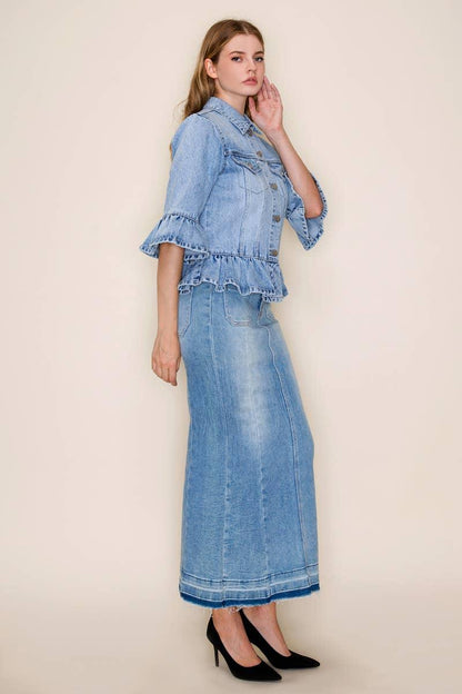 RUFFLE SLEEVE CROP JACKET - Southern Sassy Boutique