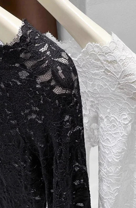 Off the shoulder Sheer Mesh Floral Lace Layering fitted Top - Southern Sassy Boutique