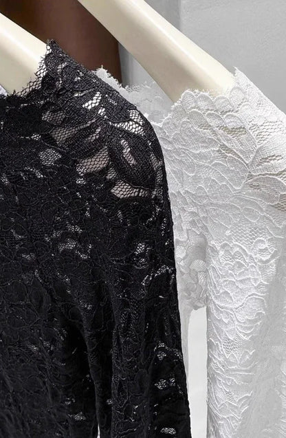 Off the shoulder Sheer Mesh Floral Lace Layering fitted Top - Southern Sassy Boutique