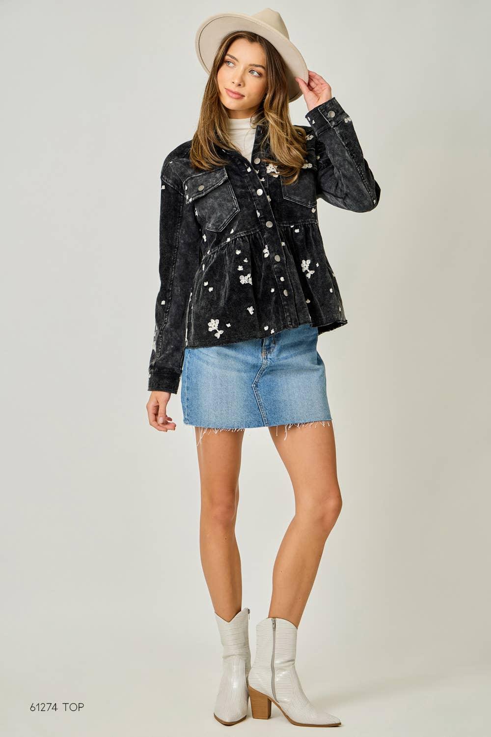 Washed Terry Mix Peplum Jacket - Southern Sassy Boutique