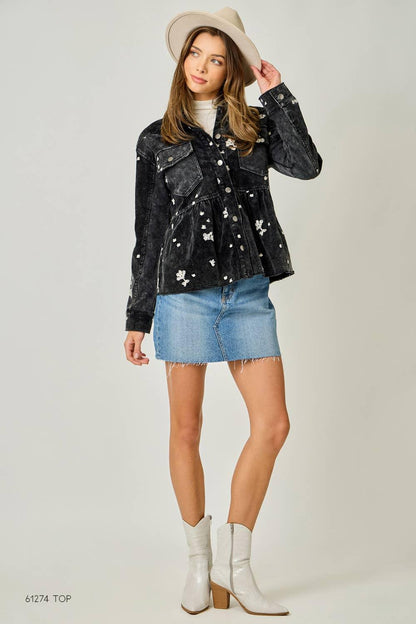 Washed Terry Mix Peplum Jacket - Southern Sassy Boutique