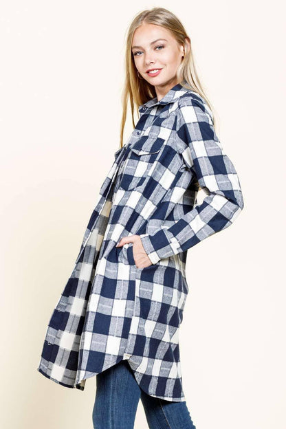 PLAID SNAP BUTTON DOWN CHEST POCKETED SHIRT - Southern Sassy Boutique