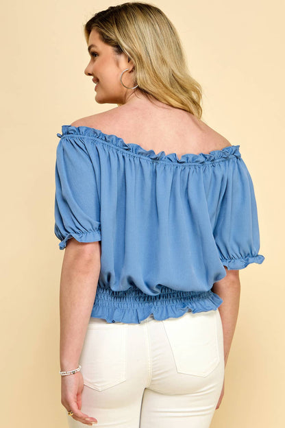Curvy Solid Peasant Blouse