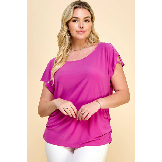 Curvy Short Split Sleeve Scoop Neck Top