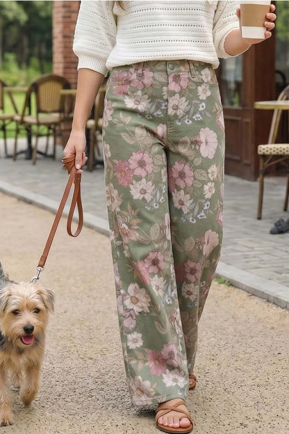Floral Print Straight Leg Jean Pants