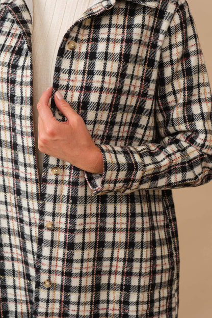 Yarn Dyed Plaid Metallic Wool Blend Button Jacket