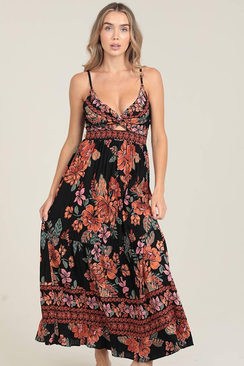 V NECK TWIST FRONT CUT OUT MAXI DRESS - Southern Sassy Boutique