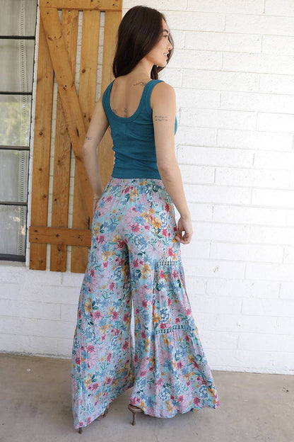 Floral and Lace Boho Wide Leg Pants