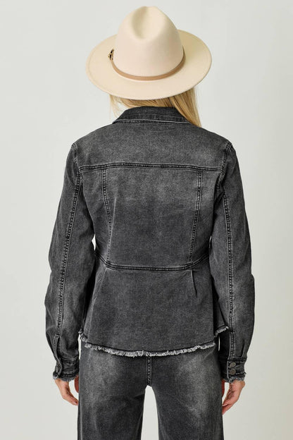 Washed Denim Peplum Jacket - Southern Sassy Boutique