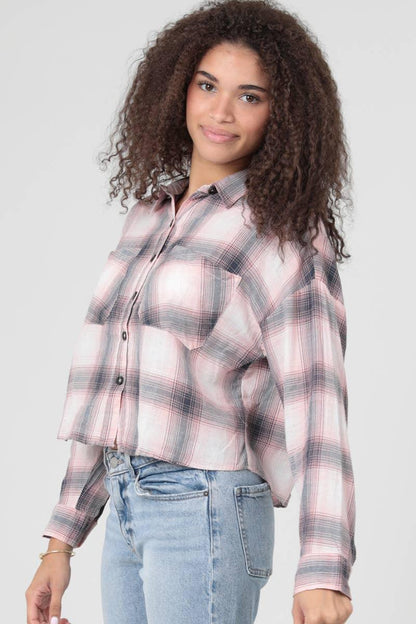 PLAID CROP LENGTH BUTTON FRONT SHIRT - Southern Sassy Boutique