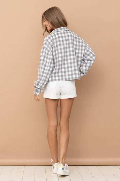 Yarn Dyed Brushed Crop Pocket Front Shirt Jacket