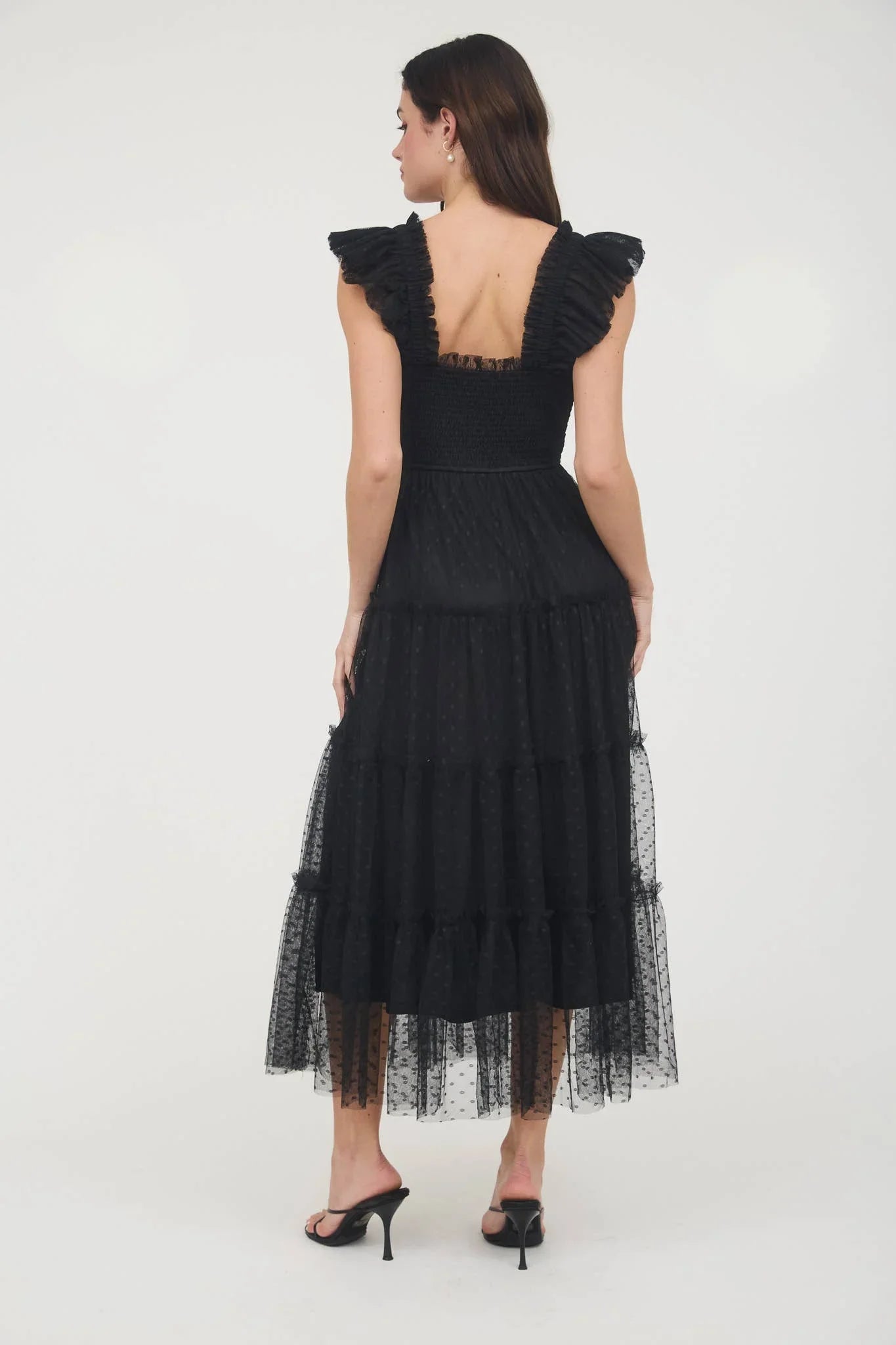 POLKA DOT CHIFFON SMOCKED TIERED MIDI DRESS - Southern Sassy Boutique