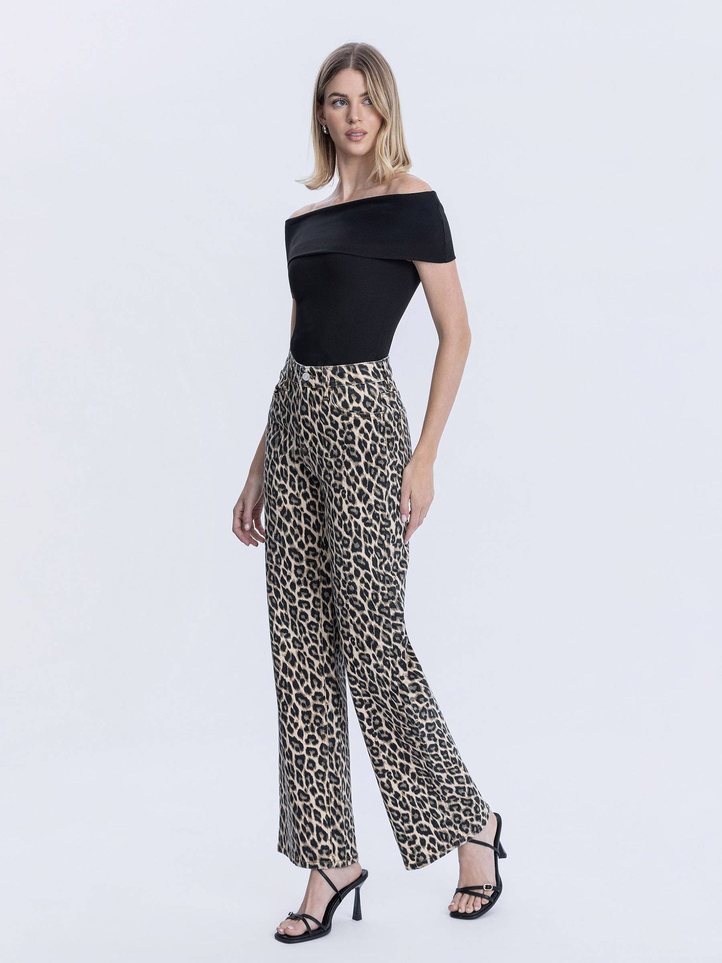 SUPER HIGH RISE LEOPARD PRINT WIDE LEG JEANS LV2000LPD
