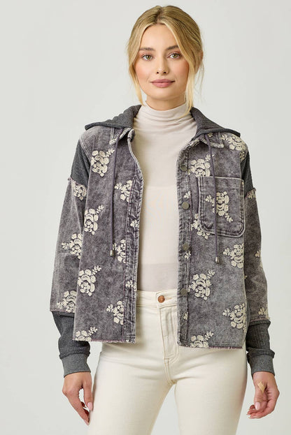 Flower Embroidery Hoodie Jacket