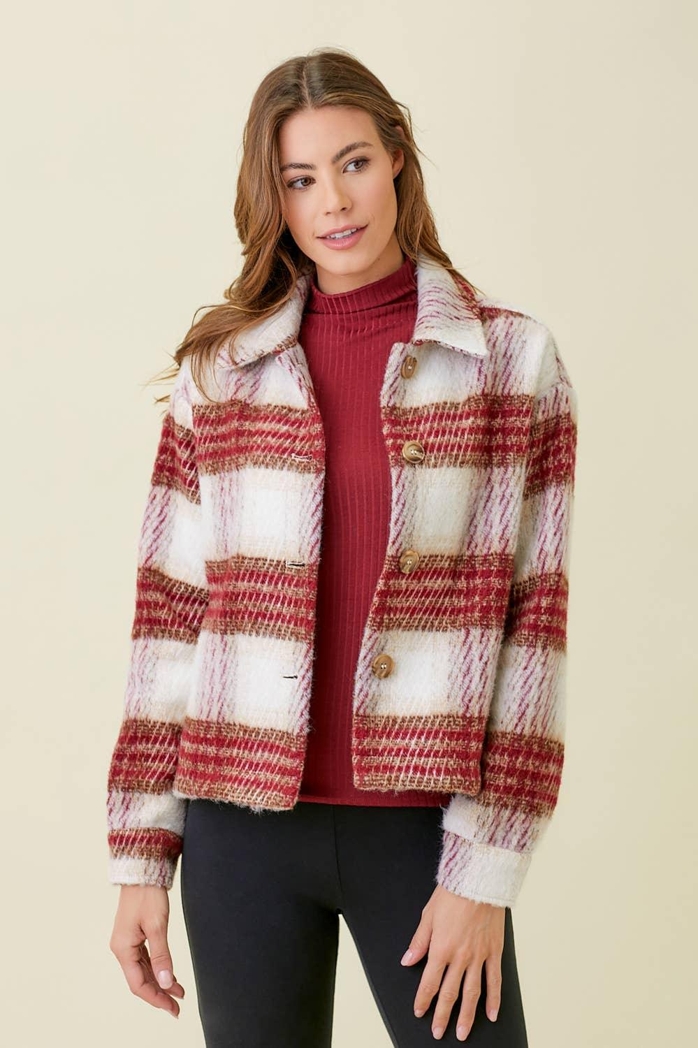 Plaid Printed Jacket - Southern Sassy Boutique