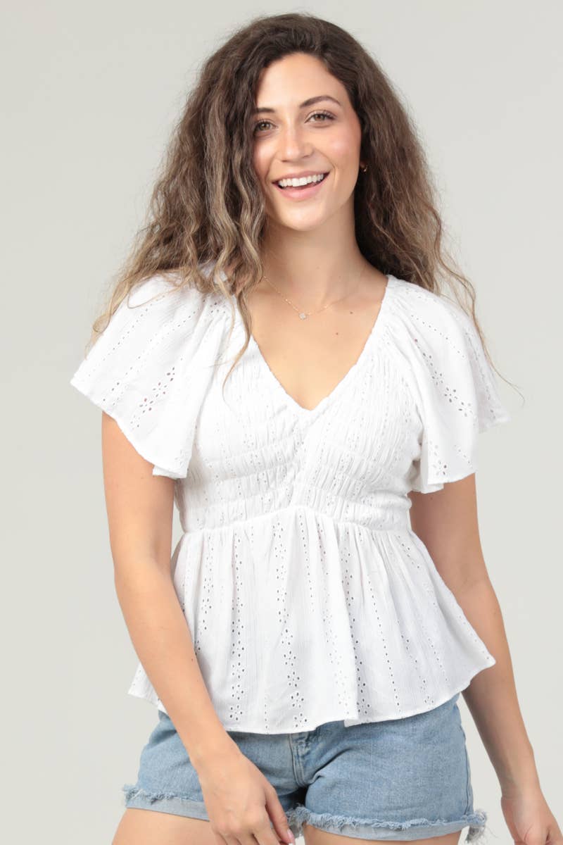 Eyelet Embroidered Smocked Bodice